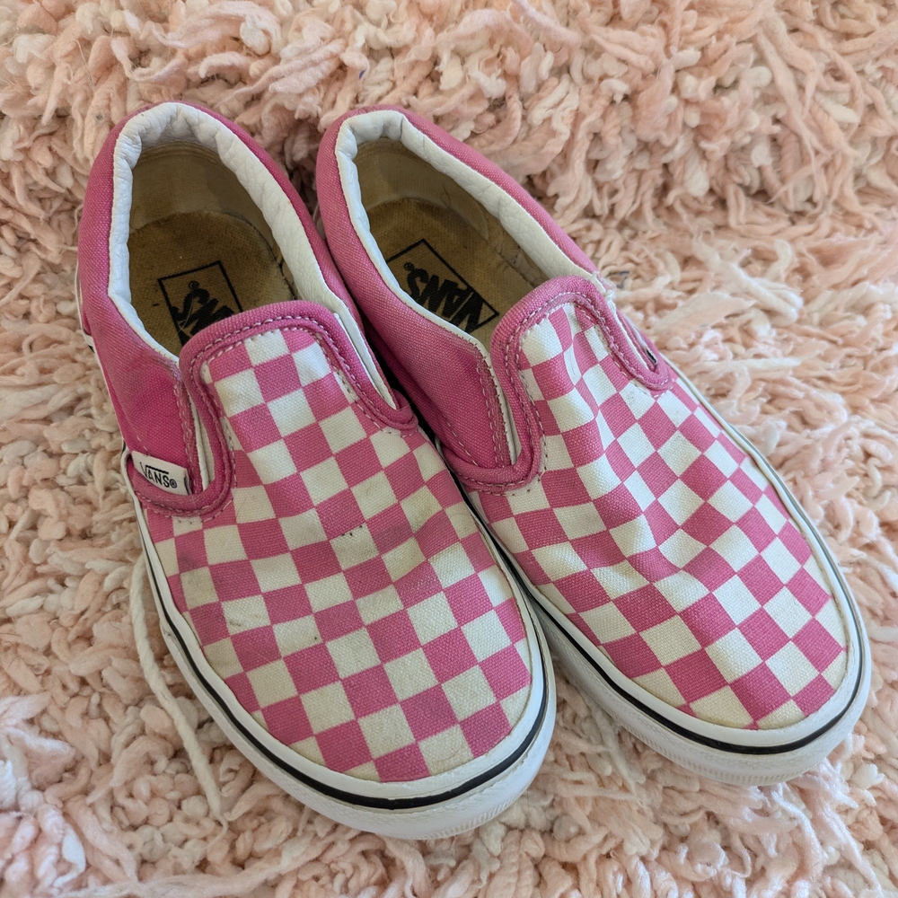 Vans Pink and White Checkered Slip-On Sneakers